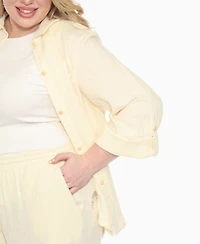 White Mark Plus Long Sleeve Button Down Cotton Gauze Set