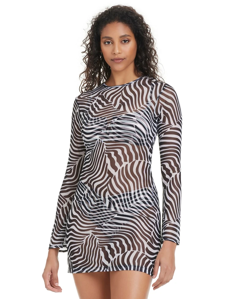 Bar Iii Women's Wild One Printed Mesh Dress Cover-Up, Macy's Exclusive