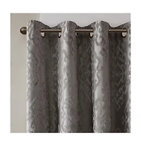 Mirage Knitted Jacquard Damask Total blackout curtains for bedroom, Silver grommet top fit up to 1.25 inches rod Single Curtain Panel for Living Room