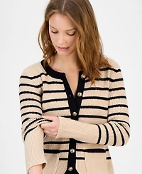 T Tahari Women's Striped Crewneck Cardigan