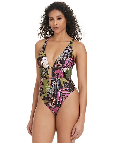 Bar Iii Women's Safari Heat Shirred One-Piece Swimsuit, Exclusively at Macy's