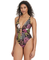 Bar Iii Women's Safari Heat Shirred One-Piece Swimsuit, Exclusively at Macy's