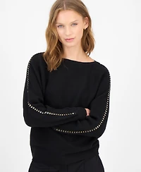 T Tahari Women's Chain-Trim Boat-Neck Sweater