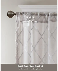 Irina Diamond Sheer Window Curtain, Grey sheer curtains 95 inches long Single Curtain, Width 50 curtains sheer for Bedroom and Living Room, Easy To Ha
