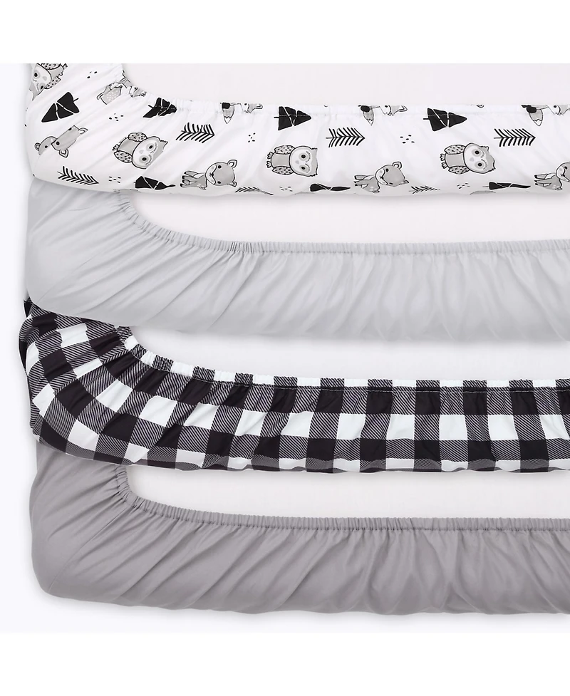 The Peanutshell Woodland Animals and Nautical Fitted Crib Sheets for Boys, 8-Pack Set, Black, White, Blue
