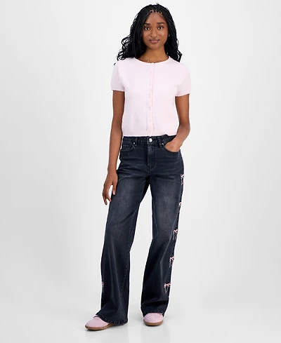 Madden Girl Juniors' Ultra 90s Bow-Embroidered Jeans