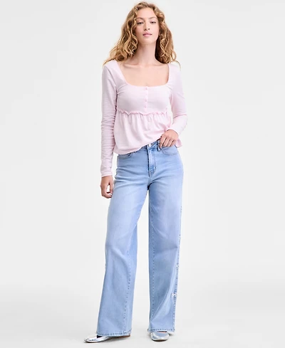 Madden Girl Juniors' Ultra 90s High-Rise Bow-Trim Jeans