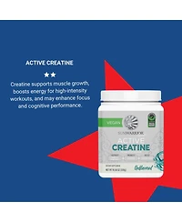 Sunwarrior Active Creatine Monohydrate Powder, Organic Creatine & Keto Friendly, Unflavored, 300gm (60 Servings)