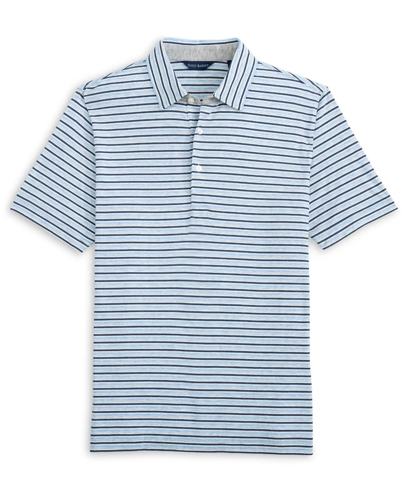 Scott Barber Men's Cotton/Lyocell Stripe Polo, Blue