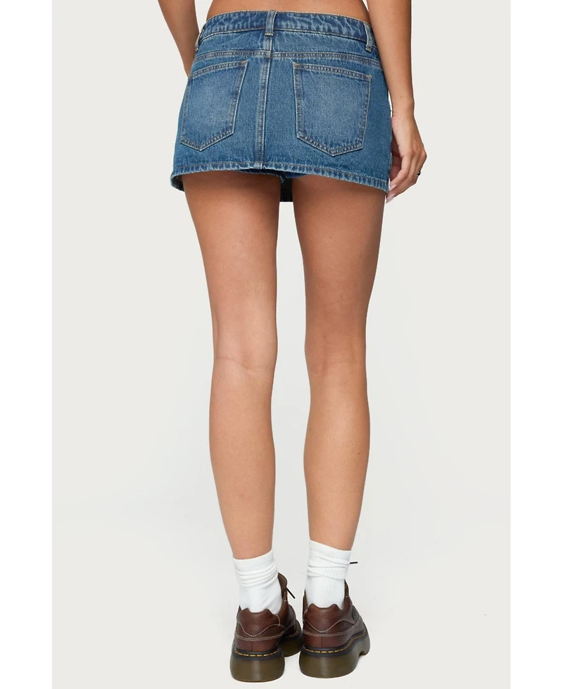 Edikted Women's Ziggie Tie Front Denim Mini Skort