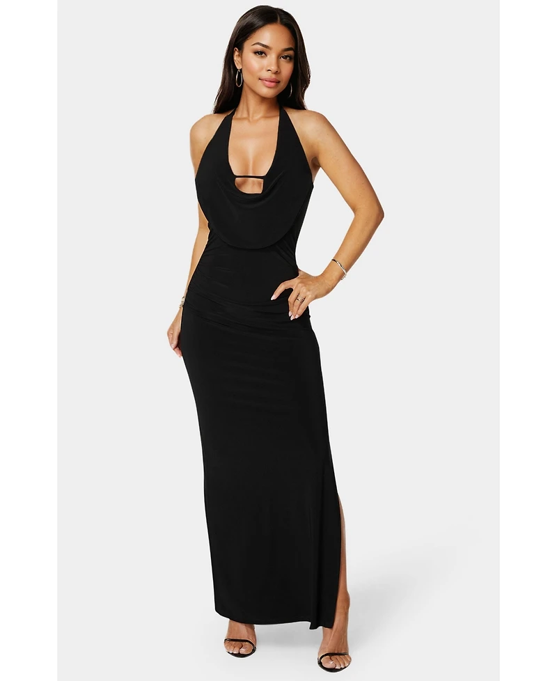 Bebe Women's Plunge Neck Cowl Maxi Dress