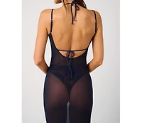 WeWoreWhat Women's Mesh Scoop Maxi Slip Dress