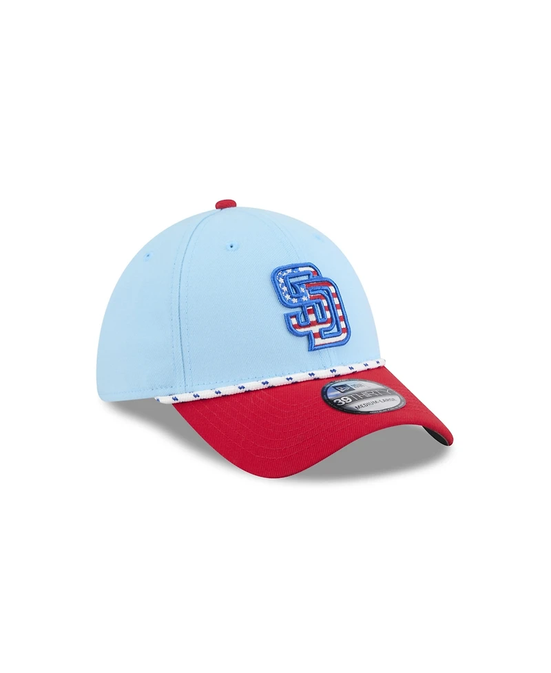 New Era Men's Light Blue/Red San Diego Padres 2025 Fourth of July 39THIRTY Flex Hat