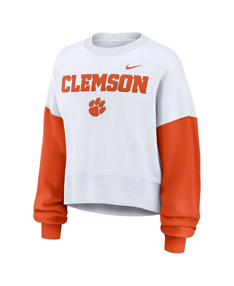 Nike Women's White Clemson Tigers Oversized Color Block Pullover Sweatshirt