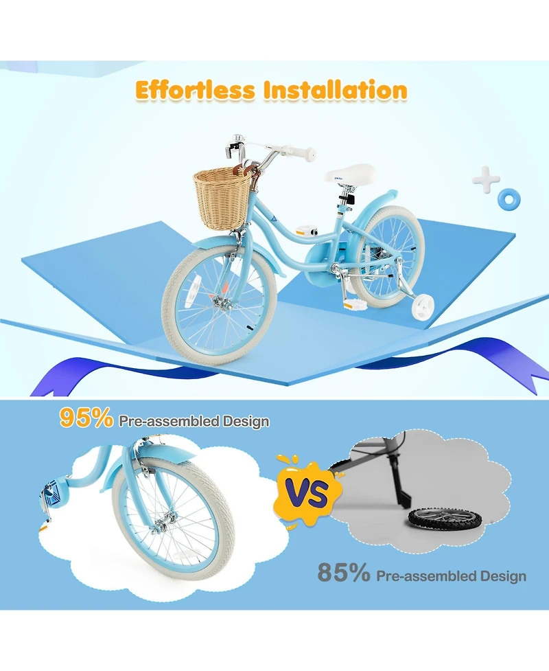 18-Inch Kids Bike with Training Wheels and Adjustable Handlebar Seat