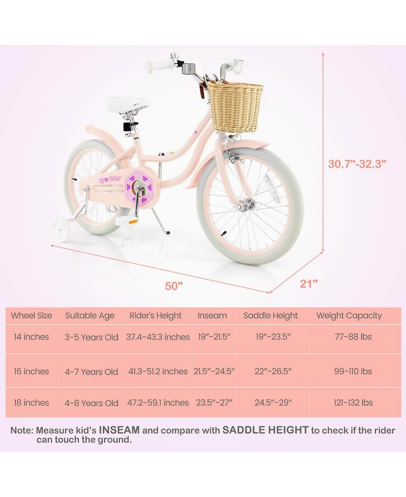 18-Inch Kids Bike with Training Wheels and Adjustable Handlebar Seat