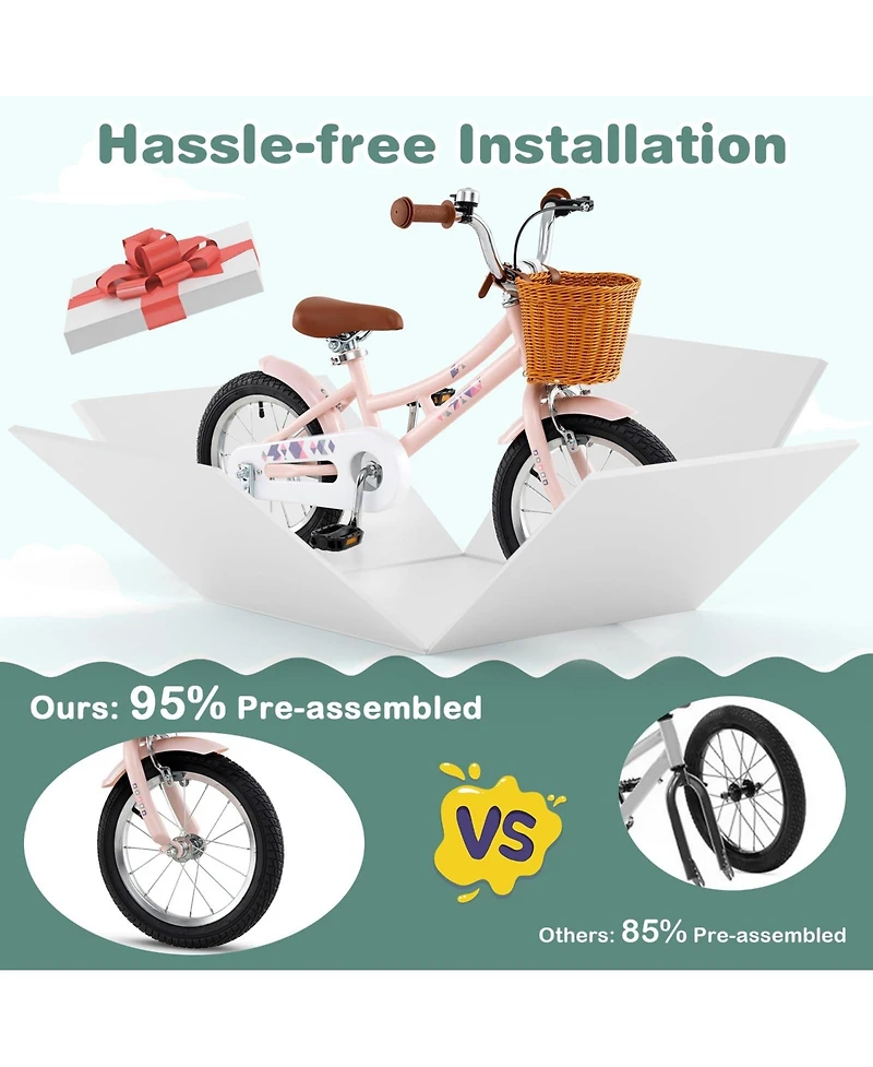 Mecale 14 Inch Kids Bike Retro Bicycle with Adjustable Height and Basket for Ages 3-8 Years Old
