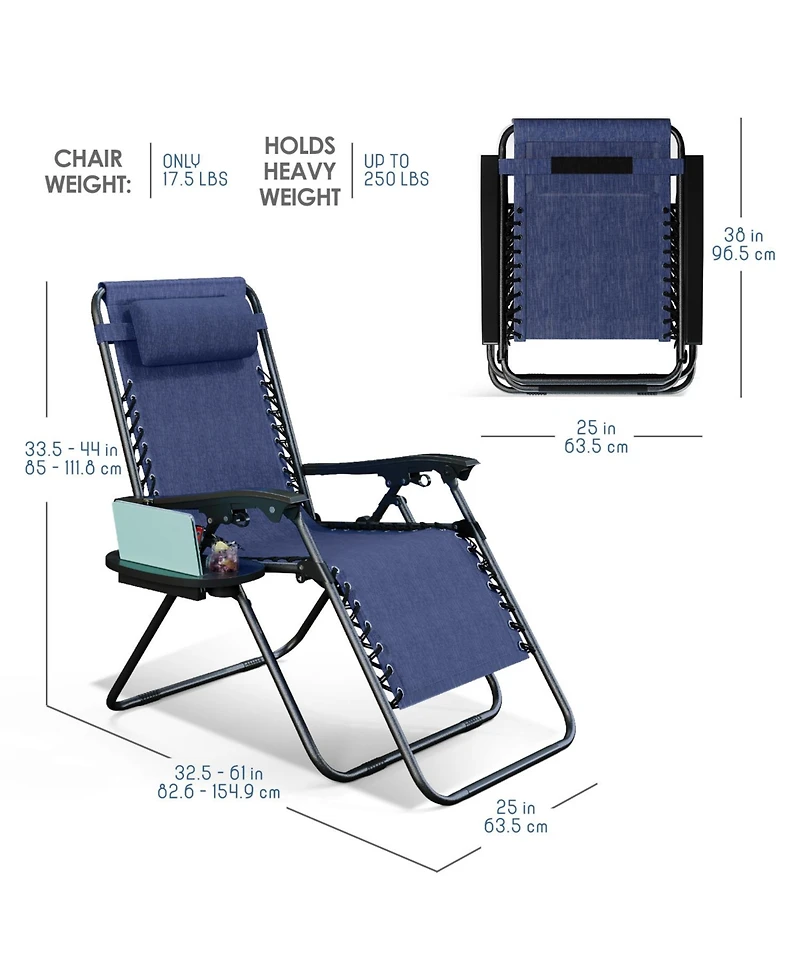 Outdoor Patio Zero Gravity Chairs Set of 4 - Reclining Lounge with Pillows & Cup Holders