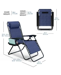 Outdoor Patio Zero Gravity Chairs Set of 4 - Reclining Lounge with Pillows & Cup Holders