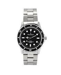 Peugeot Men's 40mm Black Dial Sport Bezel Stainless Steel Bracelet Watch