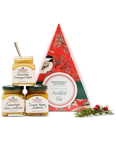 Stonewall Kitchen Holiday Mustard Tree Gift Box, 3 Piece Set