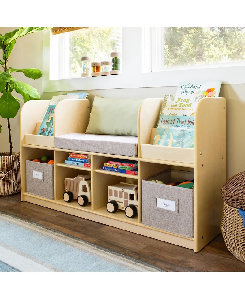 Guidecraft EdQ Reading Nook - Natural: Children's Wooden Bedroom Bench, Kids' Bookshelf, Toy Cubby Organizer and Cube Storage