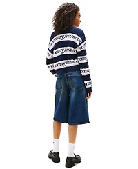 Tommy Jeans Women's V-Neck Stripe Logo Cotton Sweater