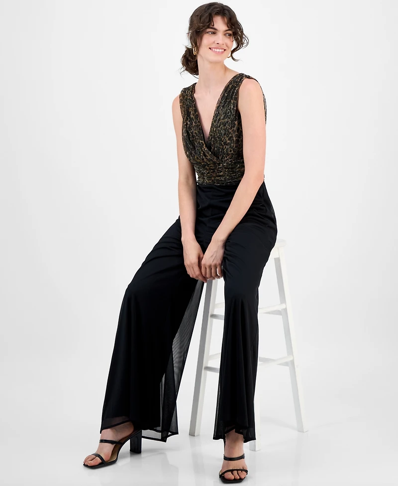 Connected Women's Leopard Print Bodice Chiffon Jumpsuit