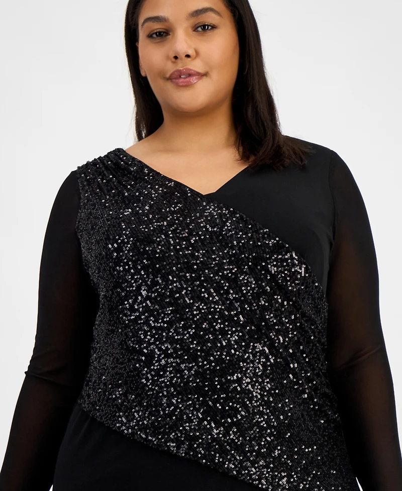 Connected Plus Asymmetric Sequin Panel Dress