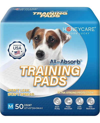 HoneyCare All-Absorb, Large Dog and Puppy Training Pads, Ultra Absorbent and Odor Eliminating, Leak-Proof 5-Layer Potty Training Pads with Quick-Dry S