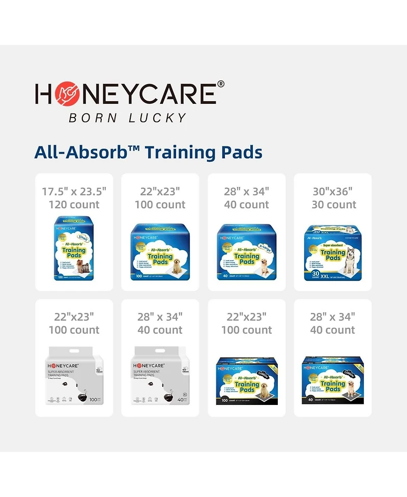 HoneyCare Gigantic All-Absorb Dog and Puppy Training Pads, Xxxl Dog Incontinence Training Pads, Made in The Usa Dog Pads, Xxxl, 28x44 inch, 50ct