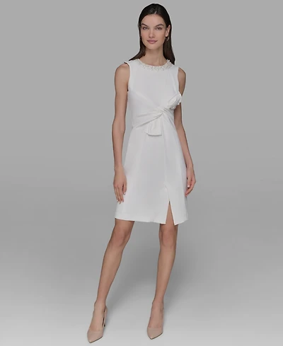 Karl Lagerfeld Paris Women's Scuba Crepe Faux-Pearl Sheath Dress