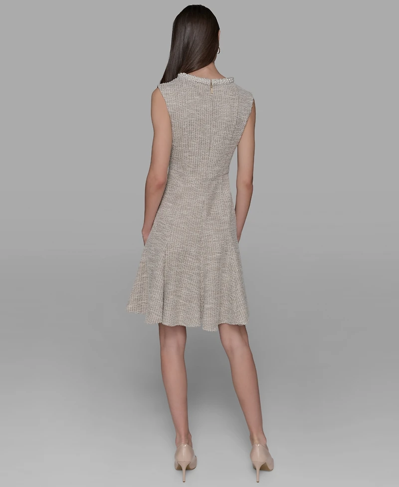Karl Lagerfeld Paris Women's Stretch Textured Knit Tweed A-Line Dress
