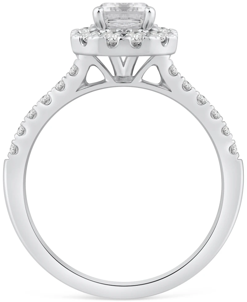 Lab Grown Diamond EmeraldCut Halo Engagement Ring (1-1/2 ct. t.w.) in 14k White Gold