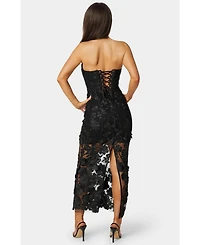 Bebe Women's Strapless 3D Lace Column Dress