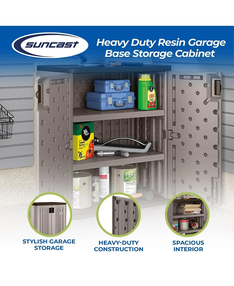 Suncast 9 Cu Ft Heavy Duty Resin Garage Base Storage Cabinet, Platinum (2 Pack)