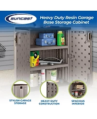 Suncast 9 Cu Ft Heavy Duty Resin Garage Base Storage Cabinet, Platinum (2 Pack)