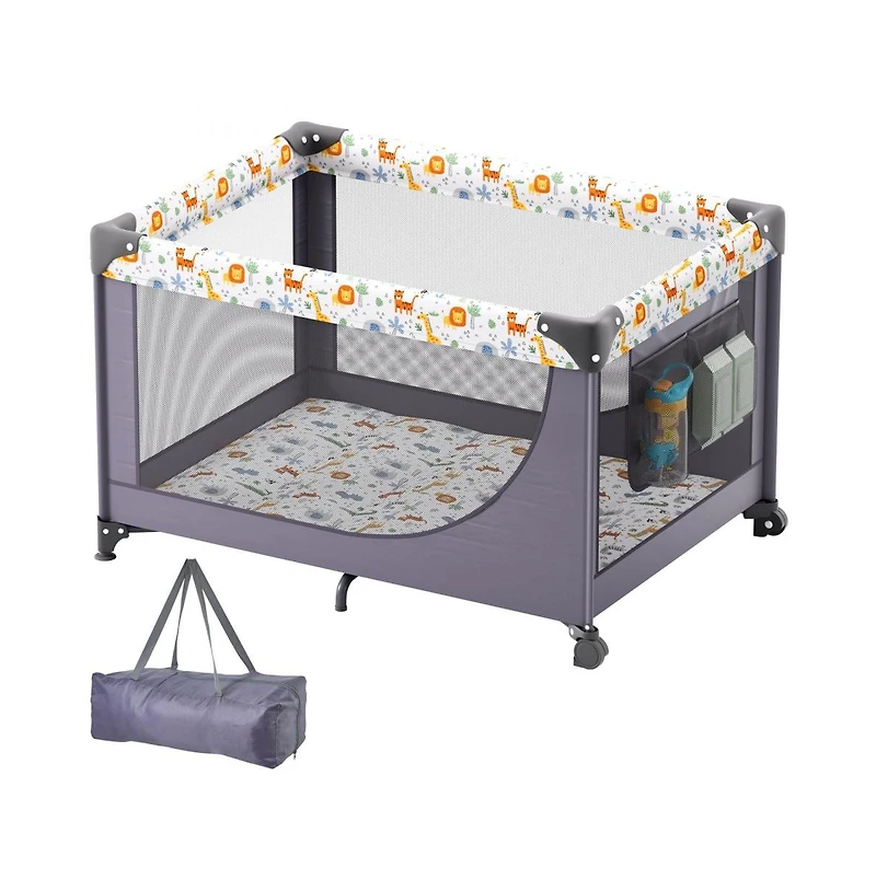 Slickblue Toddler Playpen Quick-Folding Portable Fence Play Yard & Wheels