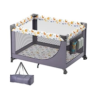 Slickblue Toddler Playpen Quick-Folding Portable Fence Play Yard & Wheels