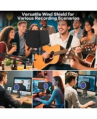 ZealSound Microphone Isolation Shield with Pop Filter, Noise-Canceling Foam Cover for Yeti, Nano, SoloCast & More Usb Mics (Black + Blue)