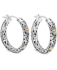 Devata 25mm Bali Filgree Hoop Earrings in Sterling Silver and 18K Gold Accents