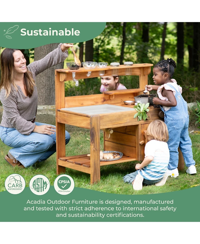 Guidecraft Acadia Kids' Outdoor Mud Kitchen Playset - Pretend Play Kitchen with Sink, Stove, and Accessories | Wooden Backyard Playset