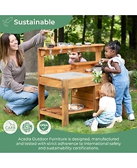 Guidecraft Acadia Kids' Outdoor Mud Kitchen Playset - Pretend Play Kitchen with Sink, Stove, and Accessories | Wooden Backyard Playset