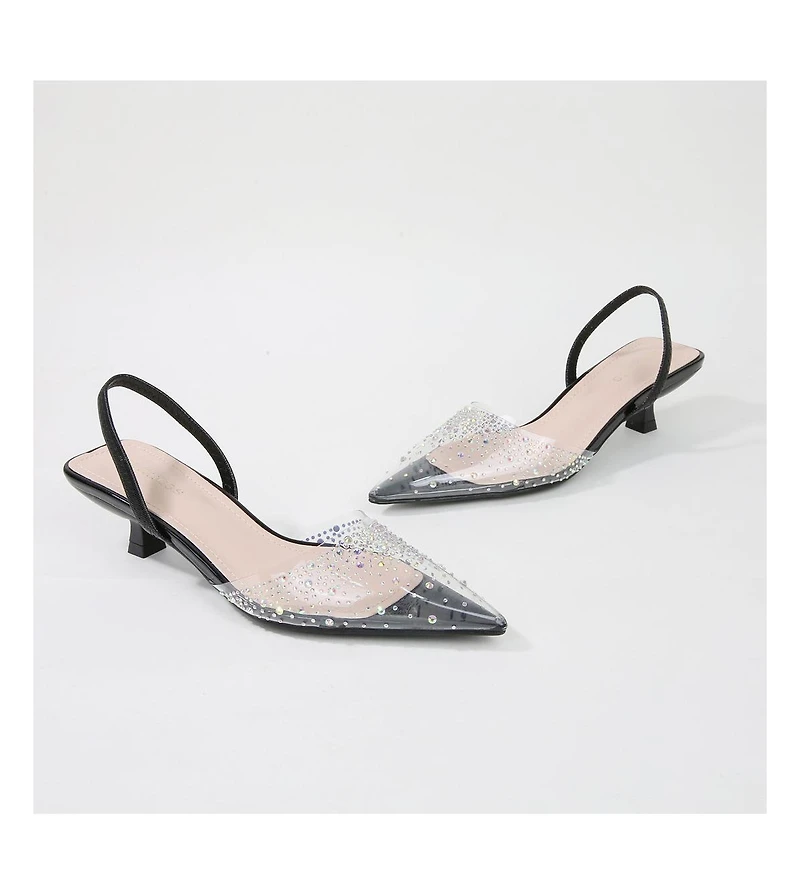 Mabel Clear Rhinestone Kitten Heels