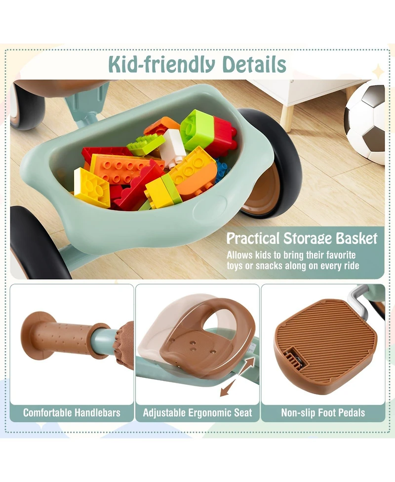 Toddler Tricycle Kids Trike with Adjustable Seat and Storage Basket Aged 3-5 Years Old