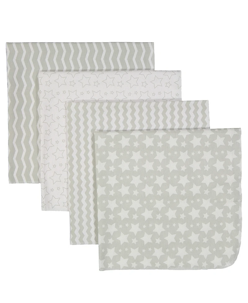 Baby Boys Stars Waves Flannel Receiving Blankets, Pack of 4