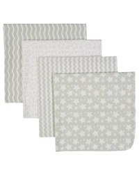 Baby Boys Stars Waves Flannel Receiving Blankets, Pack of 4