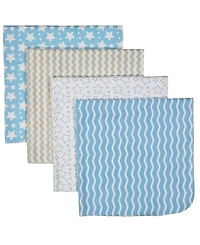 Baby Boys Stars Waves Flannel Receiving Blankets, Pack of 4