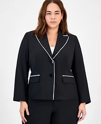 Le Suit Plus Piping-Trim Peak-Lapel Pantsuit Set