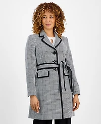 Le Suit Women's Framed Plaid Belted Wide-Leg Pantsuit